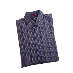 Bugatchi Uomo Button Up Mens Large Blue Multi-Color Striped Long Sleeve Shirt G5